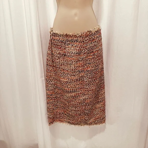 Multicoloured Lined Tweed Woven Wrap Midi Skirt US 6 - Picture 2 of 7